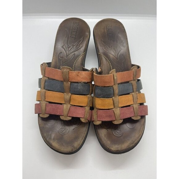 Born LoLo Women's Slide Sandals Brick Multi-Color Distressed Leather Sz 7US 38EU - Picture 2 of 8